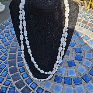 Vintage White Milk Glass Beaded Hand Knotted Necklace